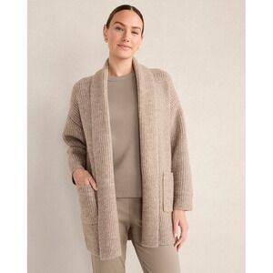 Haven Well Within Women Wool Cardigan XXL Tan‎ Ribbed Knit Open Front Lagenlook